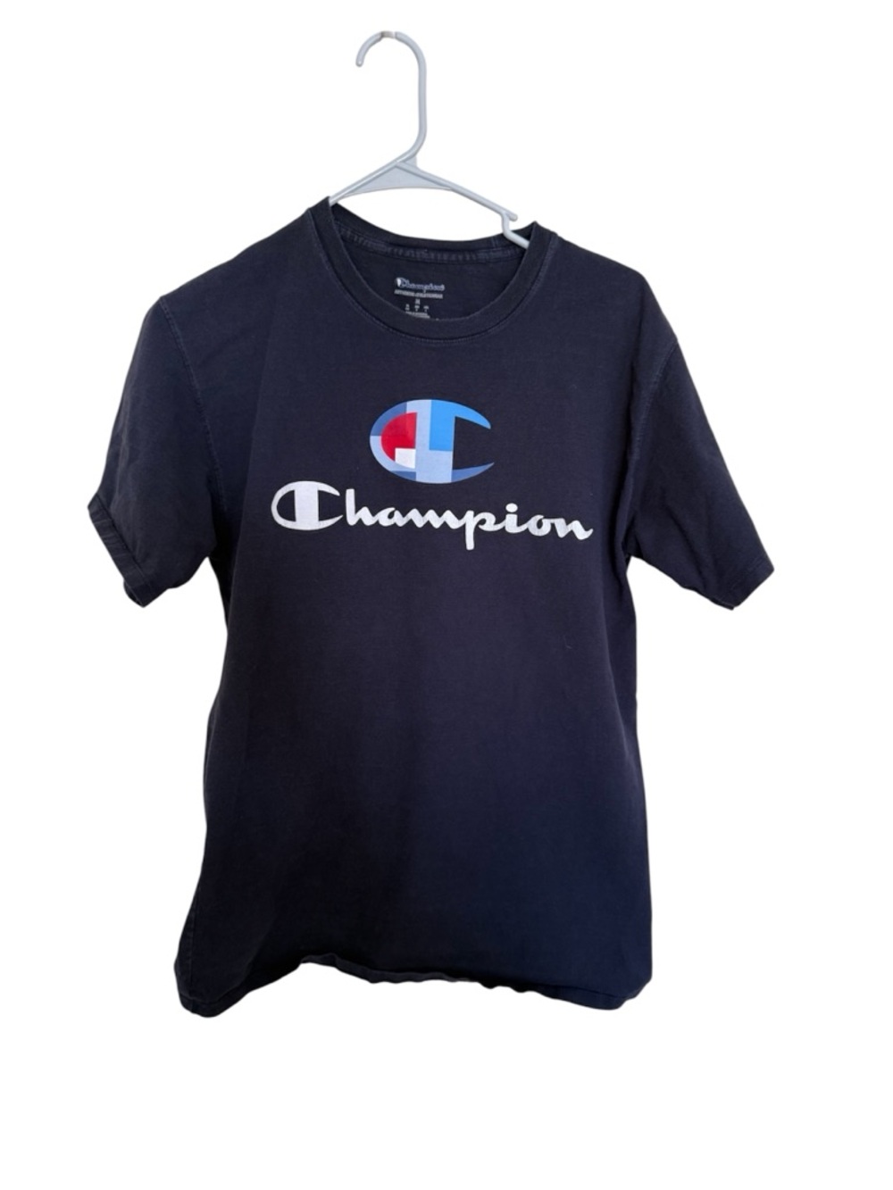 Champion Navy Blue Short Sleeve Logo T-Shirt with Blue & Red Accent